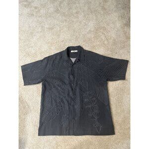 Tommy Bahama Hawaiian Shirt Men’s M Silk Black Palm Leaves Island Tropic Isles